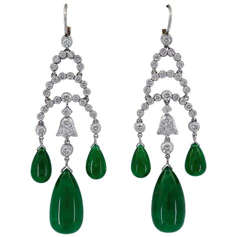 Romantic Diamond Antique Emerald Paste Drop Earrings For Sale At 1stdibs