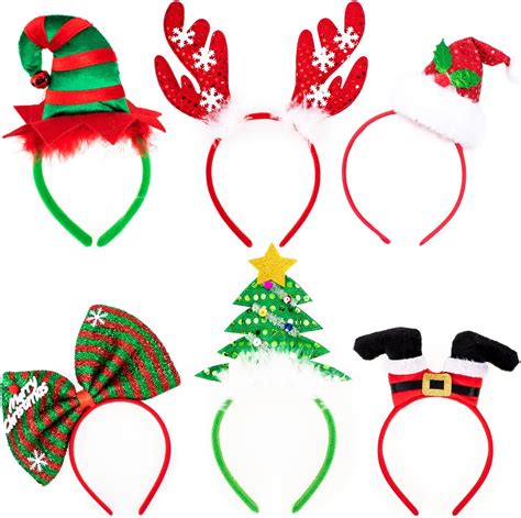 Whaline Christmas Headbands Reindeer Antler Xmas Tree Head Hat Toppers