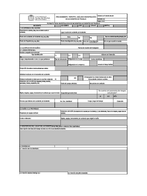 Formato Investigacion De Accidente Incidente De Trabajo Accidentes