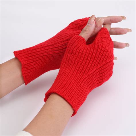 Dianhelloya Knitted Gloves Half Finger Hollow Stretchy Thick Cozy Keep