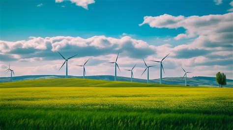 Premium Ai Image Wind Turbines In A Field With A Blue Sky And Clouds