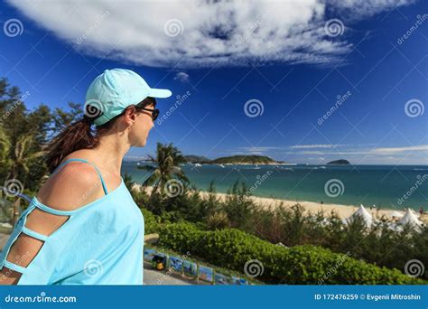 Yalong Bay, the Best Beach in Hainan Island, the Girl Admires the ...