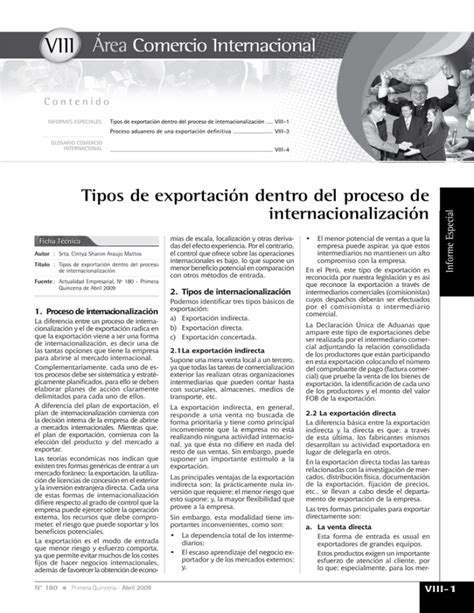 Tipos de exportación dentro del proceso de internacionalización