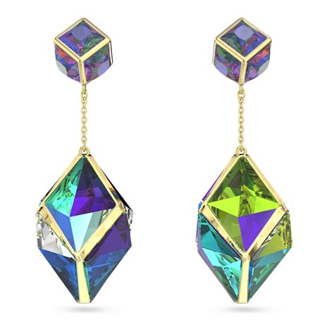 Curiosa Drop Earrings Mixed Cuts Green Gold Tone Plated Swarovski