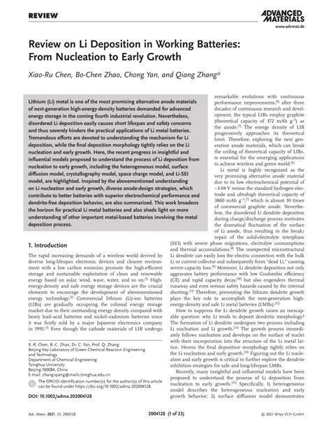 Review On Li Deposition In Working Batteries From Nucleation To Early