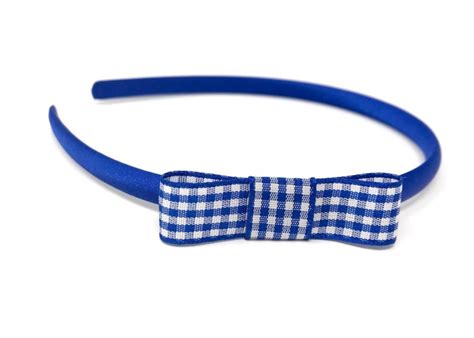 Royal Blue Gingham Side Bow Headband Cazaar