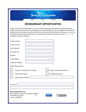 Fillable Online Sponsorship Form Missjacksoncrossroads Org Fax Email