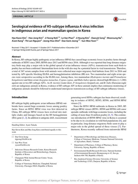 Serological Evidence Of H5 Subtype Influenza A Virus Infection In