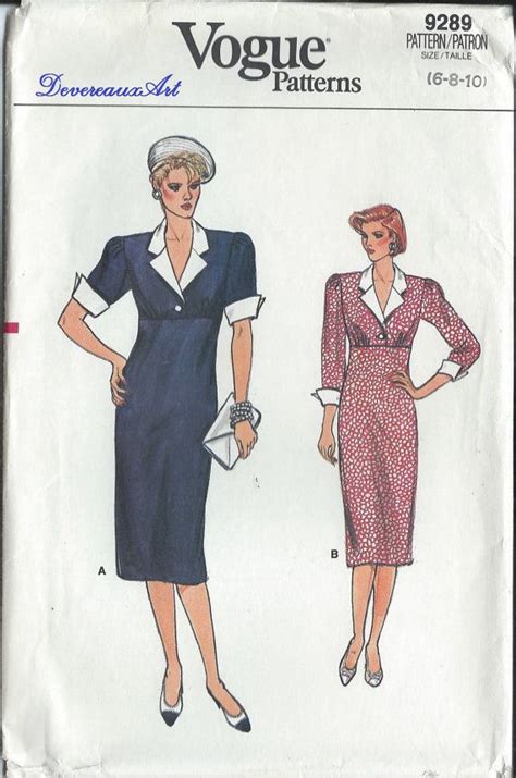1985 Vogue Pattern 9289 Uncut Size 6 8 10 Misses Dress Vogue
