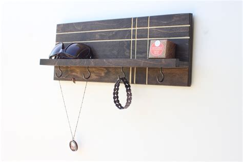 Wood Shelf With Hooks Wooden Shelf Key Holder for Wall Key - Etsy