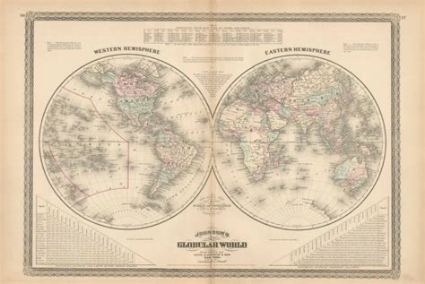 Johnson's 1880 Map of the Globular World showing the Western and ...