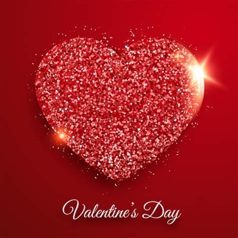 Fond De Saint Valentin Avec Coeur Rouge Brillant Et Confettis Vecteur