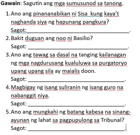 Gawain Sagutin Ang Mga Sumusunod Sa Tanong StudyX