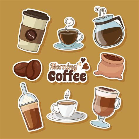 Cute Cartoon Coffee Theme Sticker For Journal 12718762 Vector Art At