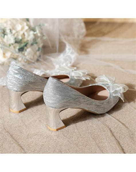 Crystal Bowknot Thick Heels Pumps Women Pointed Toe High Heels