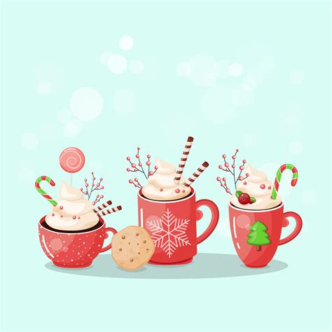Hot Chocolate Cup Christmas Drink On Winter Background Red Mug Of Cacao To Go Seasonal Banner