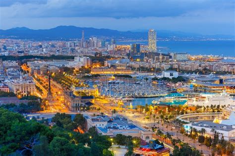 Premium Photo | Aerial view Barcelona at night, Catalonia, Spain