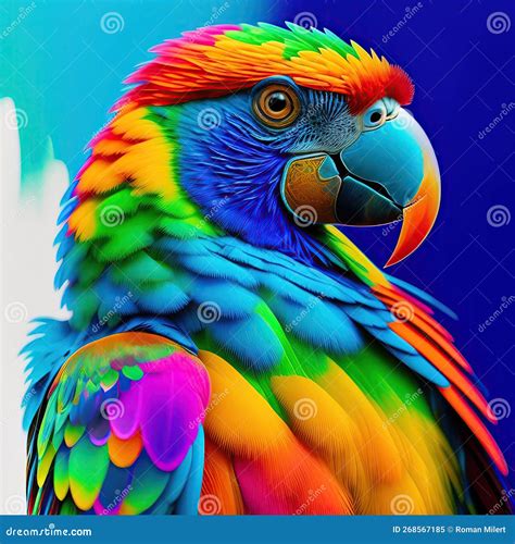 Beautiful Parrot In Cosmic Space Computer Collage Stock Photo
