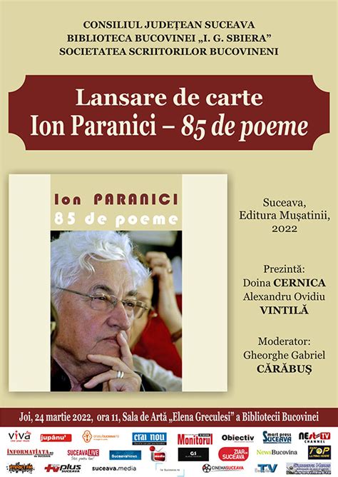 Ion Paranici De Poeme Lansare De Carte La Biblioteca Bucovinei