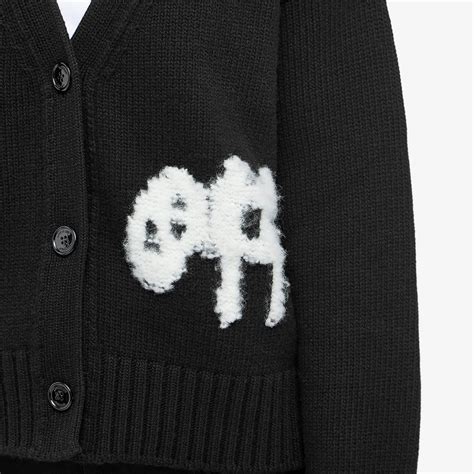 Off White Logo Intarsia Cardigan Black And White End