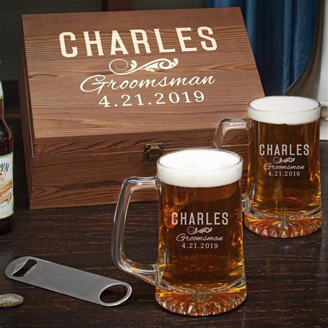 Custom Classic Groomsman Gift Set Engraved Beer Mugs Beer Gift Sets