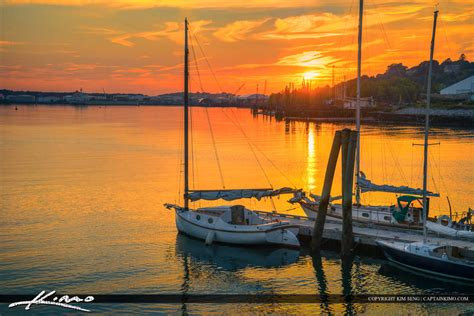 Sunset Over Portland Maine Harbor Casco Bay | Royal Stock Photo