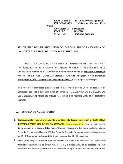 Expediente Subsanacion Felix Poma Pdf Demanda Judicial Pensión