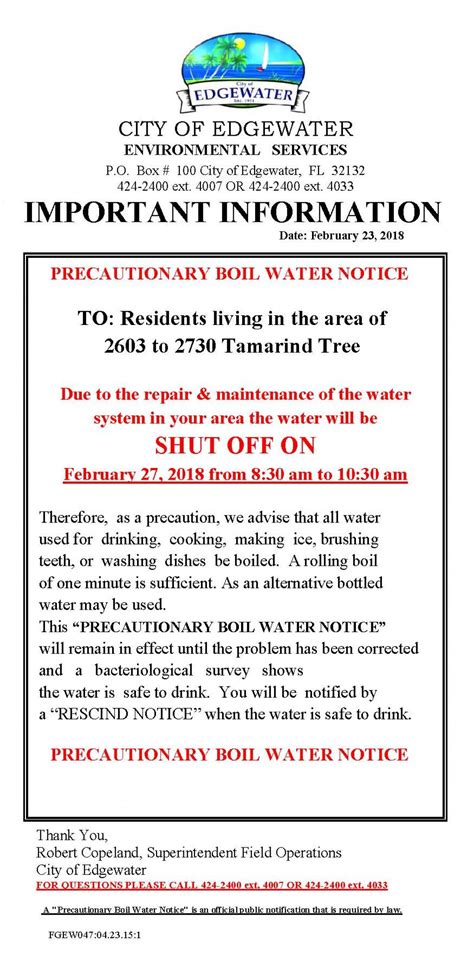 Precautionary Boil Water Notice Effective 2 27 2018 Tamarind Drive