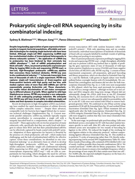 Prokaryotic Single Cell Rna Sequencing By In Situ Combinatorial