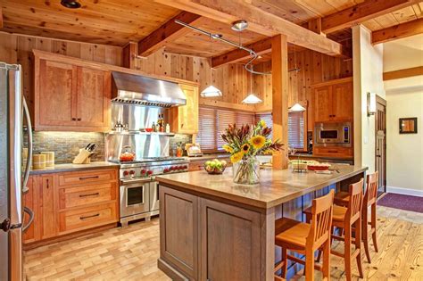 Captivating Cedar Kitchen Features Eat In Island Farmhouse Style