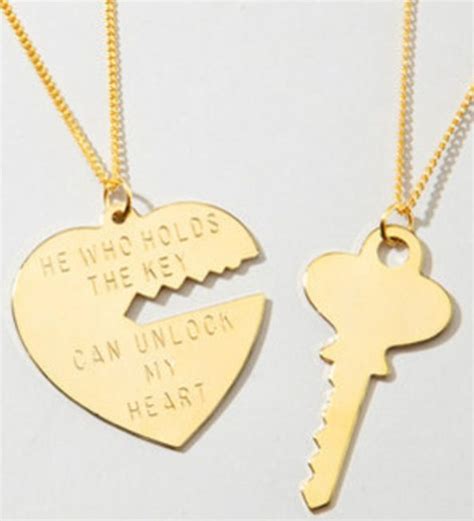 He Who Holds The Key Can Unlock My Heart Engraved In Gold Heart Plus