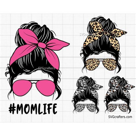 Momlife Png Svg Messy Bun Hair Svg Png Layered Mom Skull S Inspire