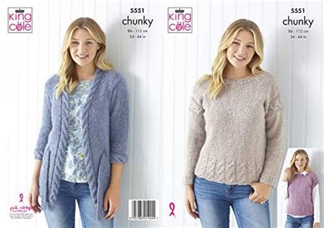 King Cole Ladies Chunky Knitting Pattern Womens Cardigan Sweater And Cap Sleeved Top 5551