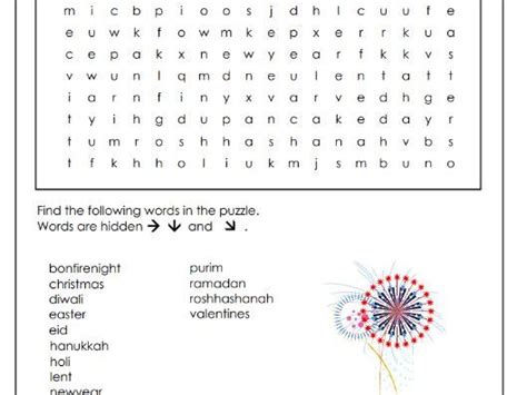 Holidays Festivals Word Search Teaching Resources