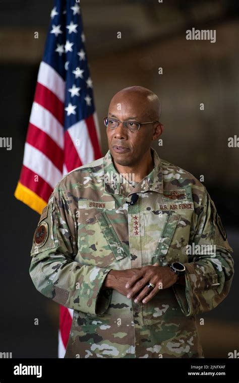 U.S. Air Force Chief of Staff Gen. CQ Brown, Jr., speaks with Airmen at ...