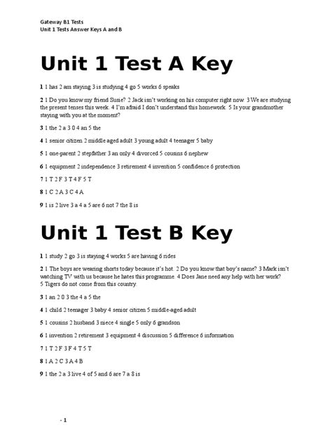 Gateway Test 1 Key | PDF
