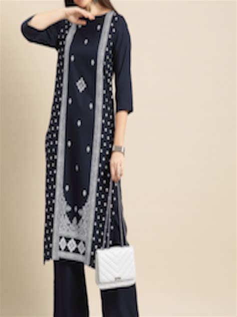 Buy Anouk Women Navy Blue Ethnic Motifs Printed Kurta With Palazzos