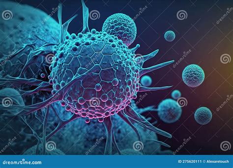 Close Up Of Virus Cells Or Bacteria On Dark Background Stock