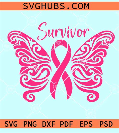 Cancer Survivor Butterfly Svg Breast Cancer Awareness Svg Fight