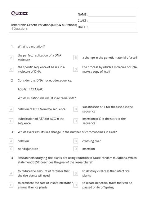 50 Genetic Variation Worksheets For 9th Year On Quizizz Free And Printable