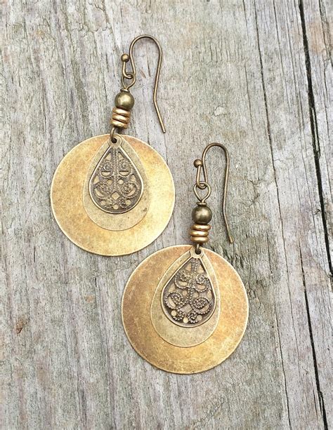 Bohemian Earrings Dangle Boho Earrings Brass Dangle Etsy