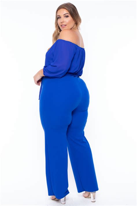 Plus Size Amaya Off The Shoulder Jumpsuit Royal Blue Shopperboard