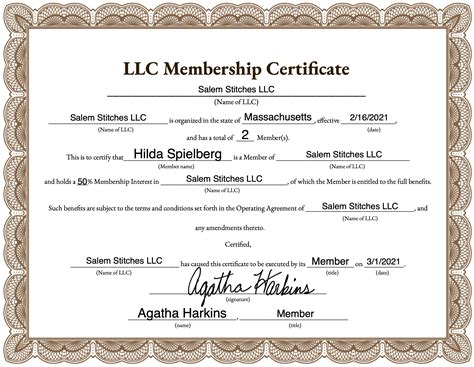 Llc Membership Certificate 2025 Free Pdf Llc University®