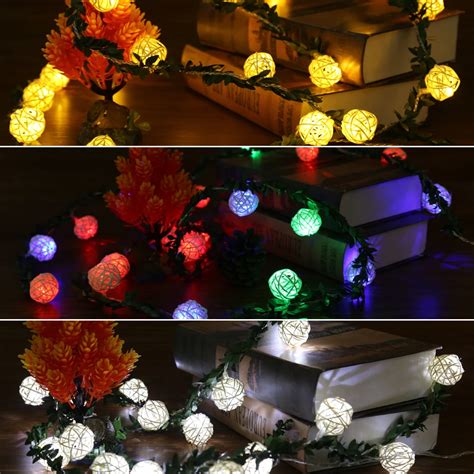 2M 20pcs LED Battery String Lights Warm White Handmade Rattan Balls