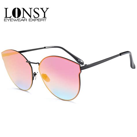 Lonsy New Fashion Cat Eye Sunglasses Women Brand Designer Big Mirror