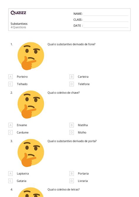 Substantivos Imprim Vel S Rie Planilhas Quizizz