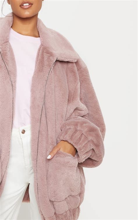 Rose Pocket Front Faux Fur Coat Prettylittlething