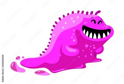 Friendly Toothy Slug Monster Alien With Pink Slime Body Isolated On