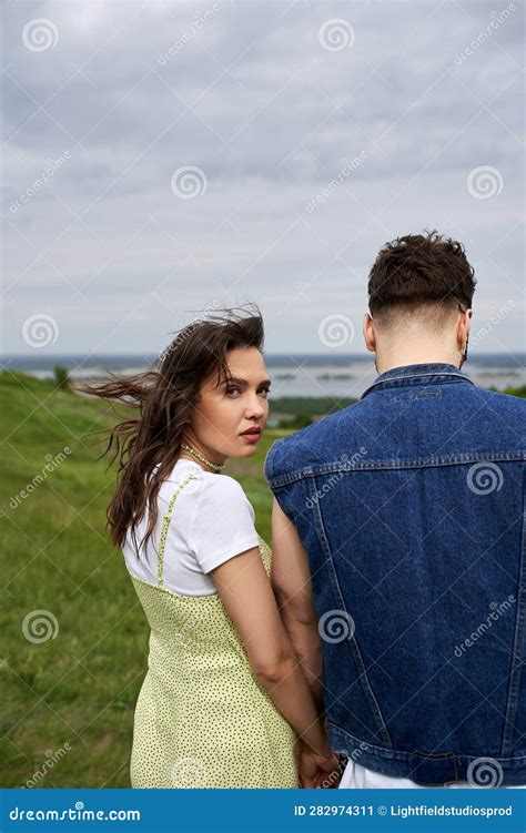 Fashionable Brunette Woman In Summer Sundress Stock Image Image Of Sundress Tranquility