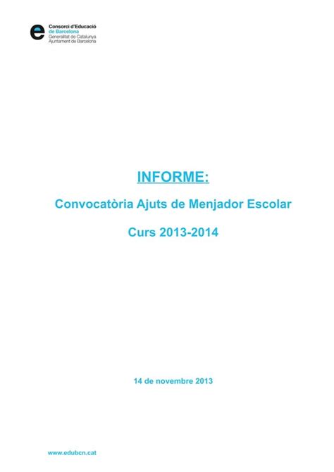 Informe De La Convocat Ria D Ajuts De Menjador Escolar Curs Pdf